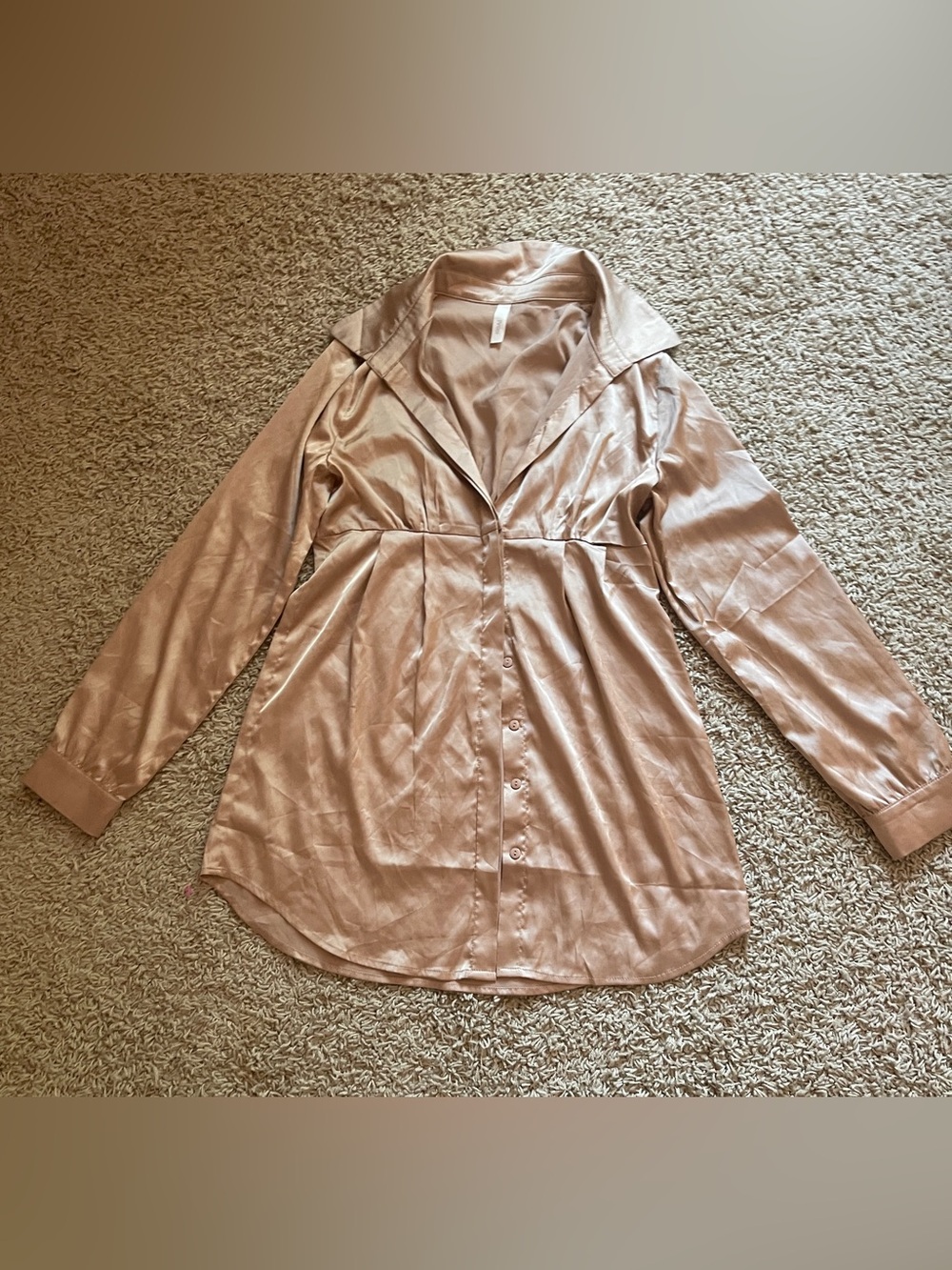Primi Champagne Beige Satin Tunic Blouse Size M